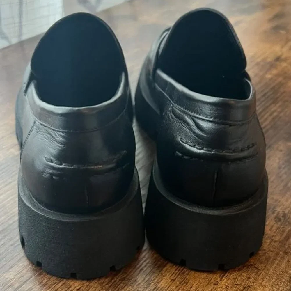 Steve Madden Black Chunky Lug Sole Leather Loafers